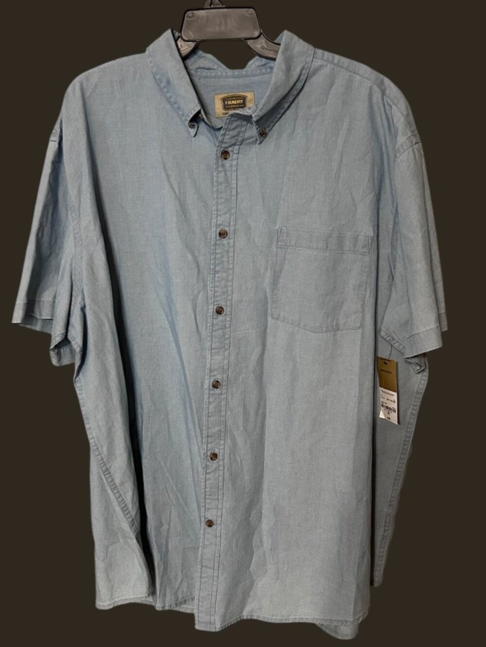 NWT The Foundry Supply Co Mens 2XL Light Blue Short Sleeve Button Down Shirt Cot